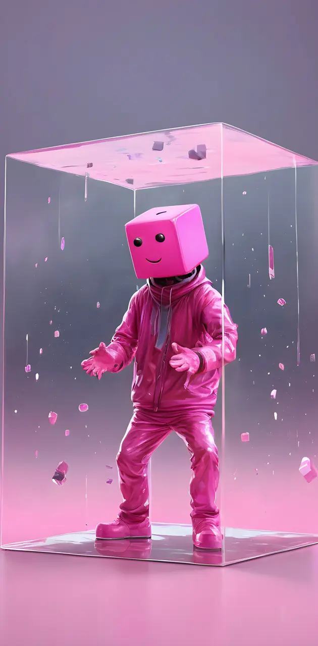 pink guy in a glass cube