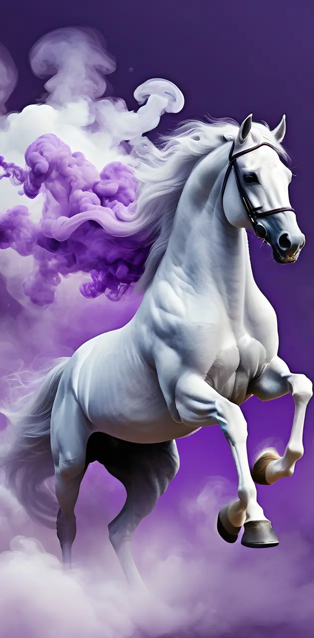 horse with purple smoke