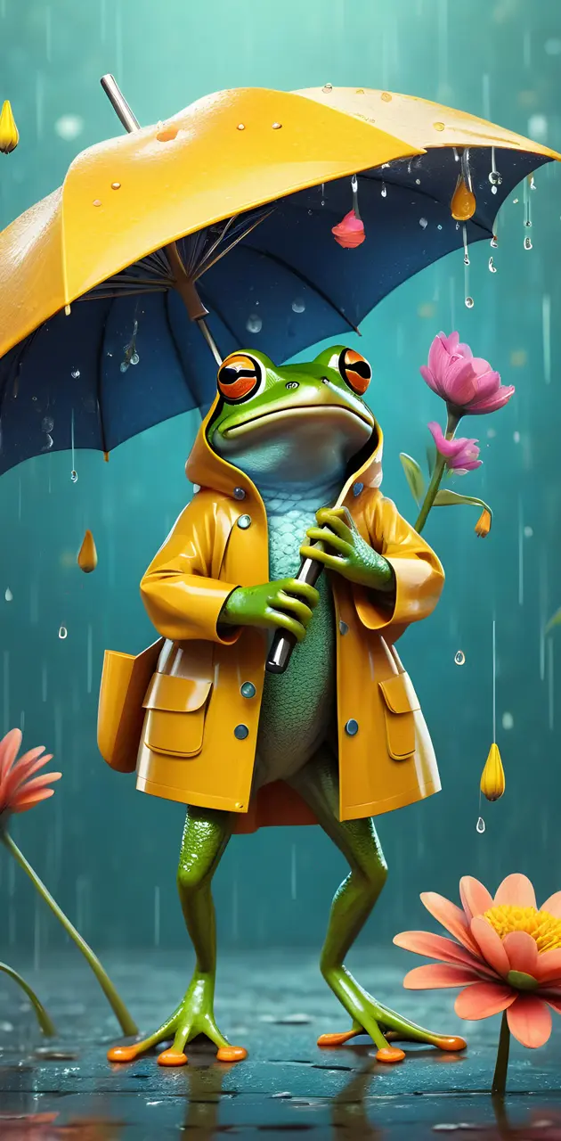 a frog holding an umbrella