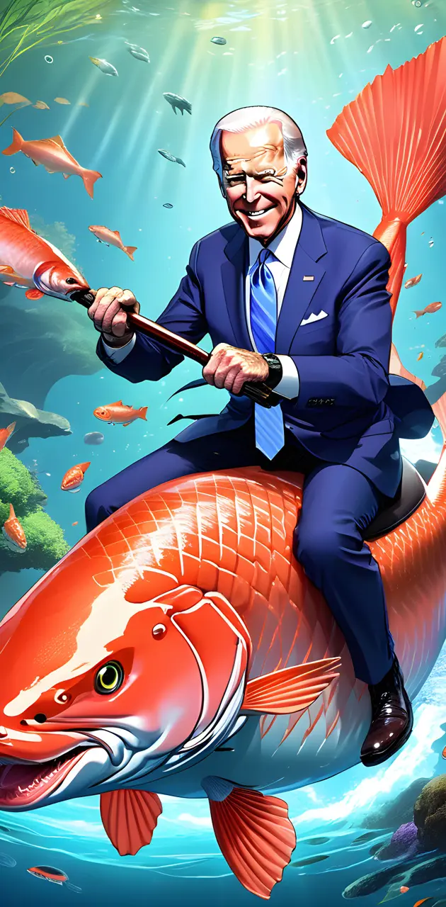 Biden riding a fish