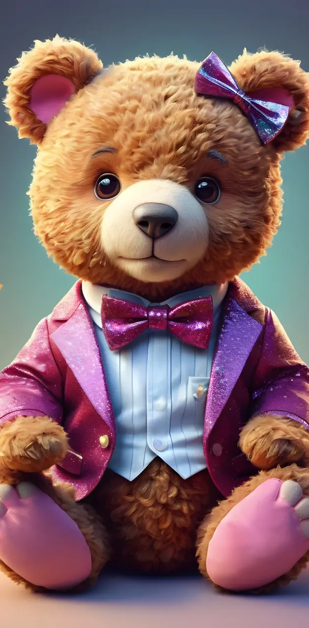 a stuffed bear wearing a suit
