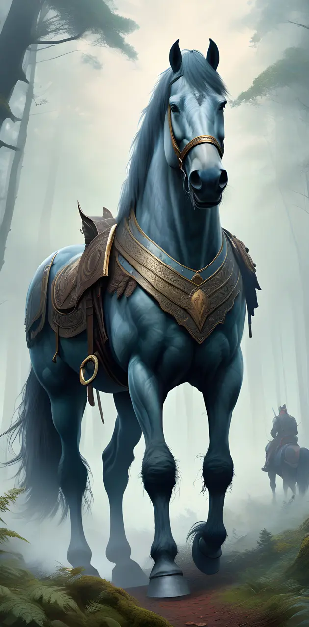 Warhorse in bronze tack