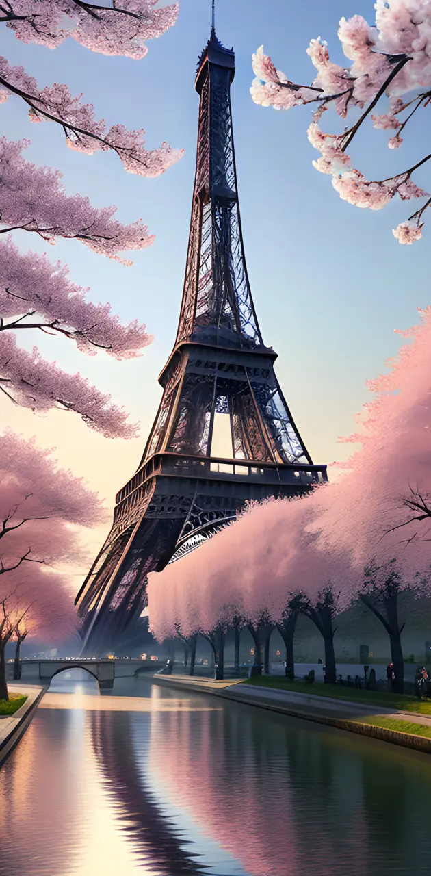 Eiffel Tower and Cherry Blossoms