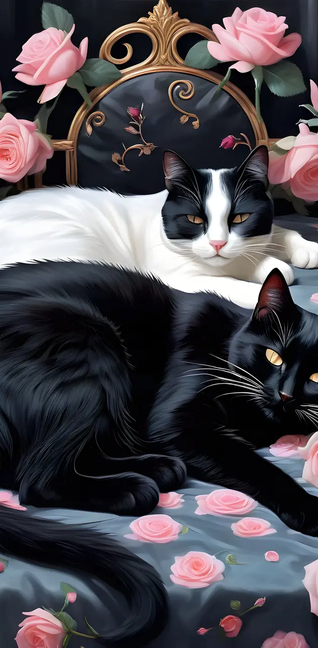 two cats lying on a bed