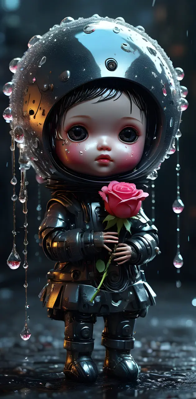 a doll holding a rose