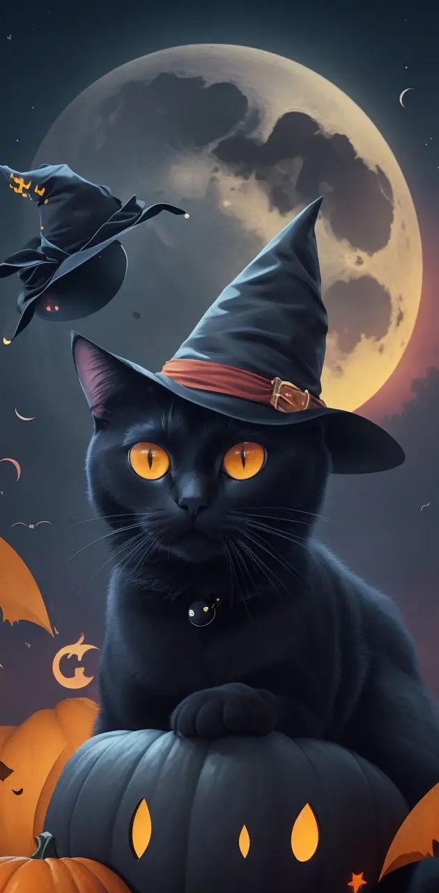 Cat with a witch hat