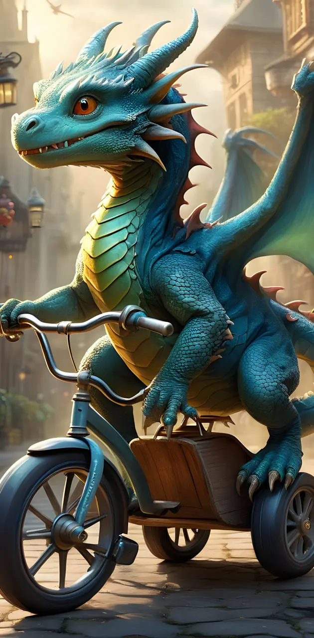 cute dragon riding a tricycle