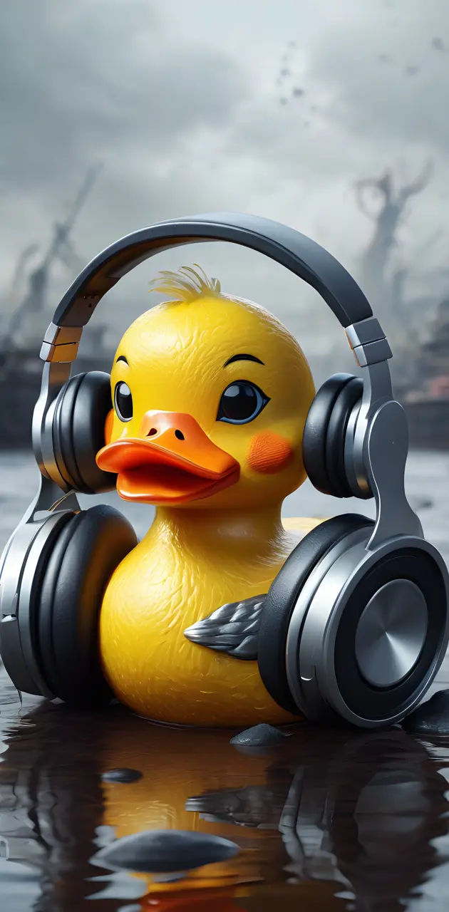 Rubber duck listening to music