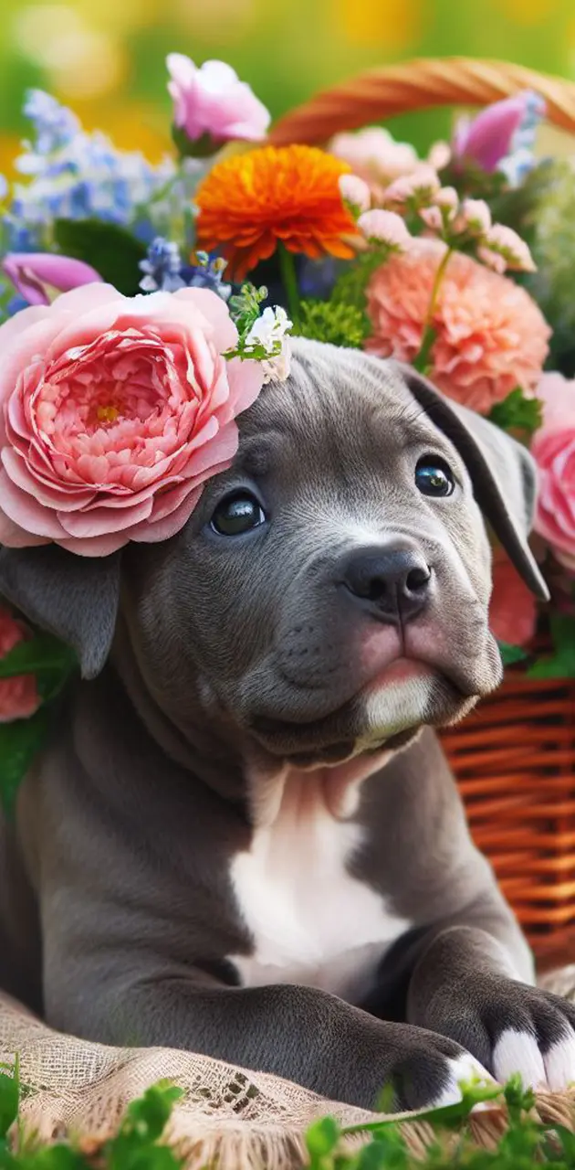 Cute Pitbull Puppy in Garden