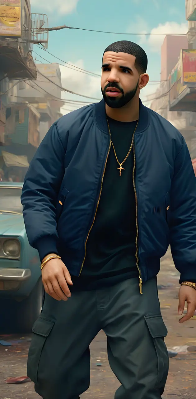 Drake standing in a street