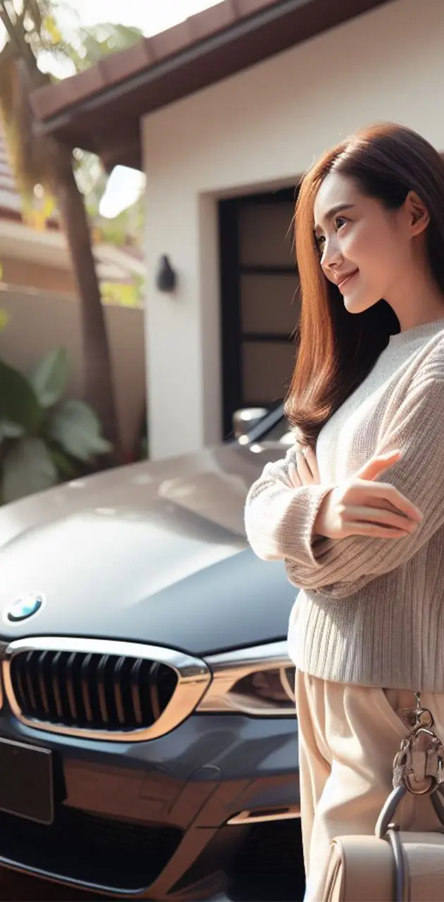 Cute Girl and BMW 5