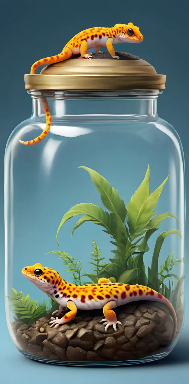 leopard gecko in jar