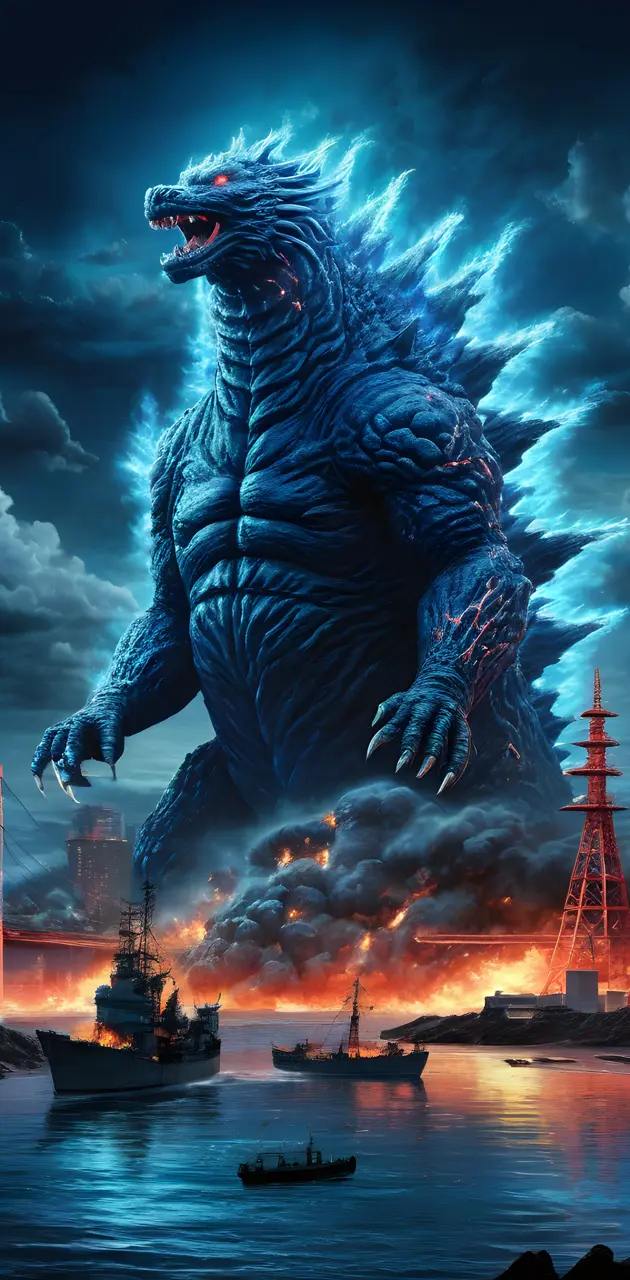 Godzilla neon azul