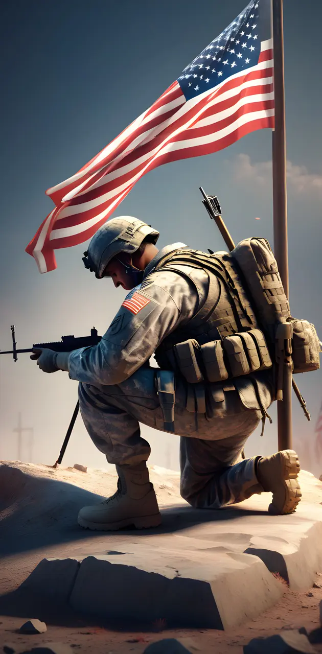 a soldier holding a flag