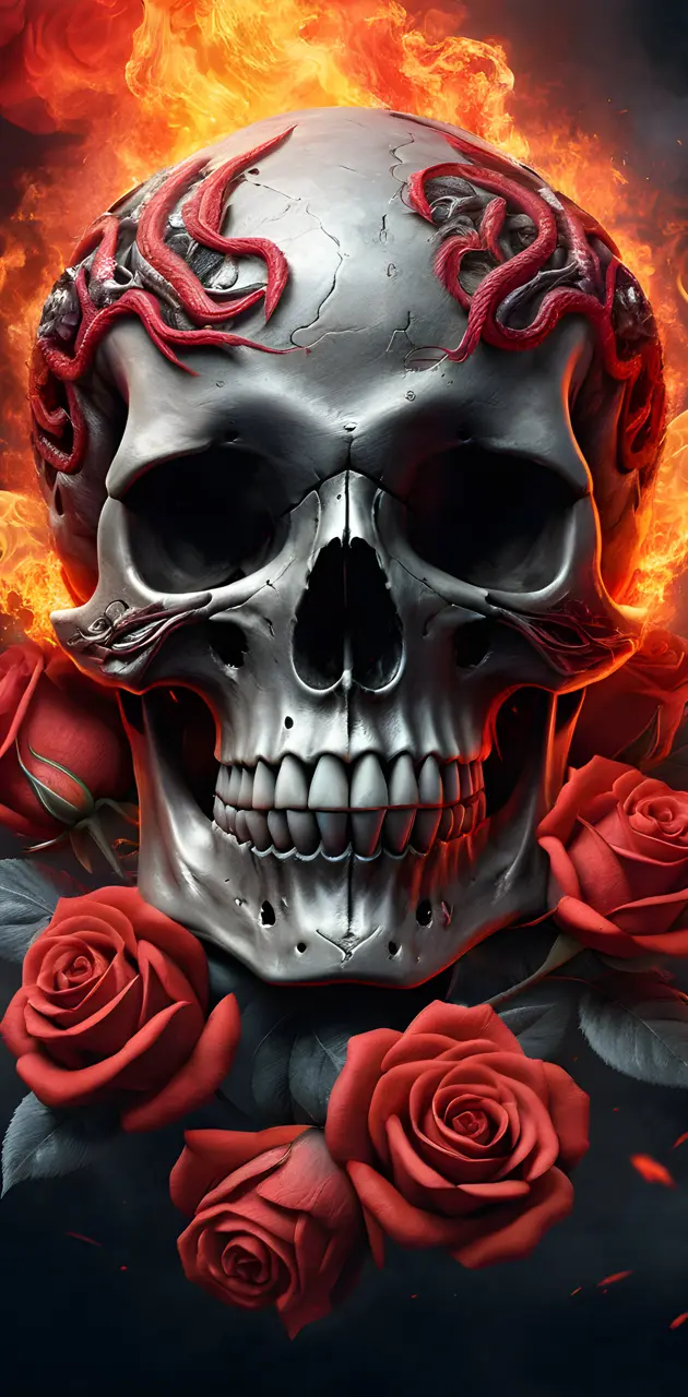 skull rosas rojas