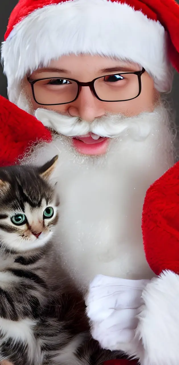 Santa with cute kitten