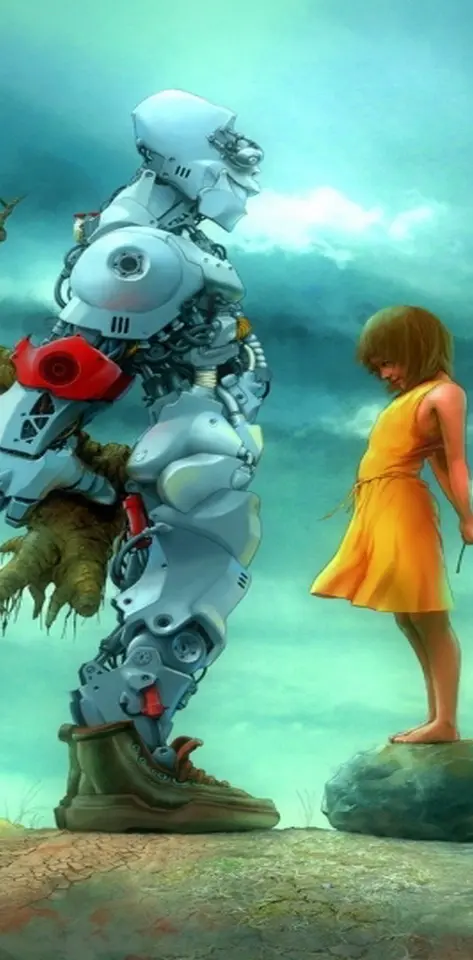 Cute Girl And Robot