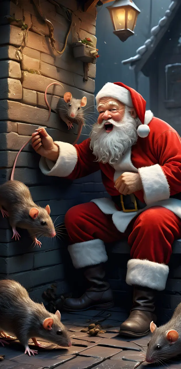 Santa clause about to get eaten by rats