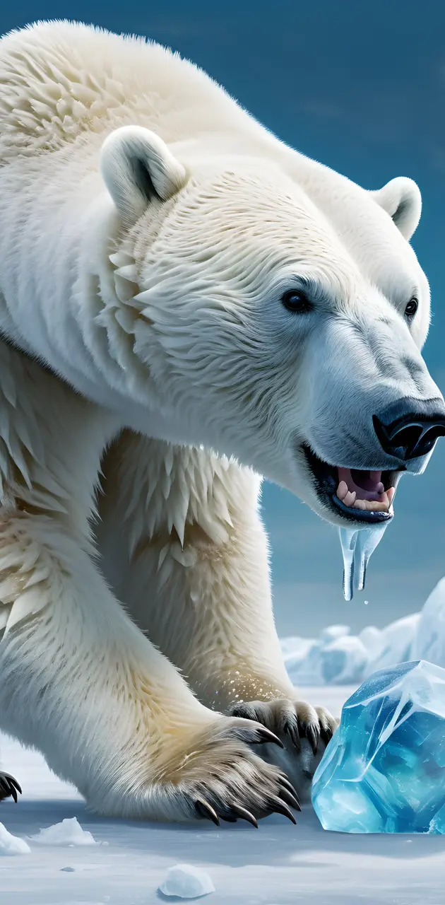 a polar bear eating ice
