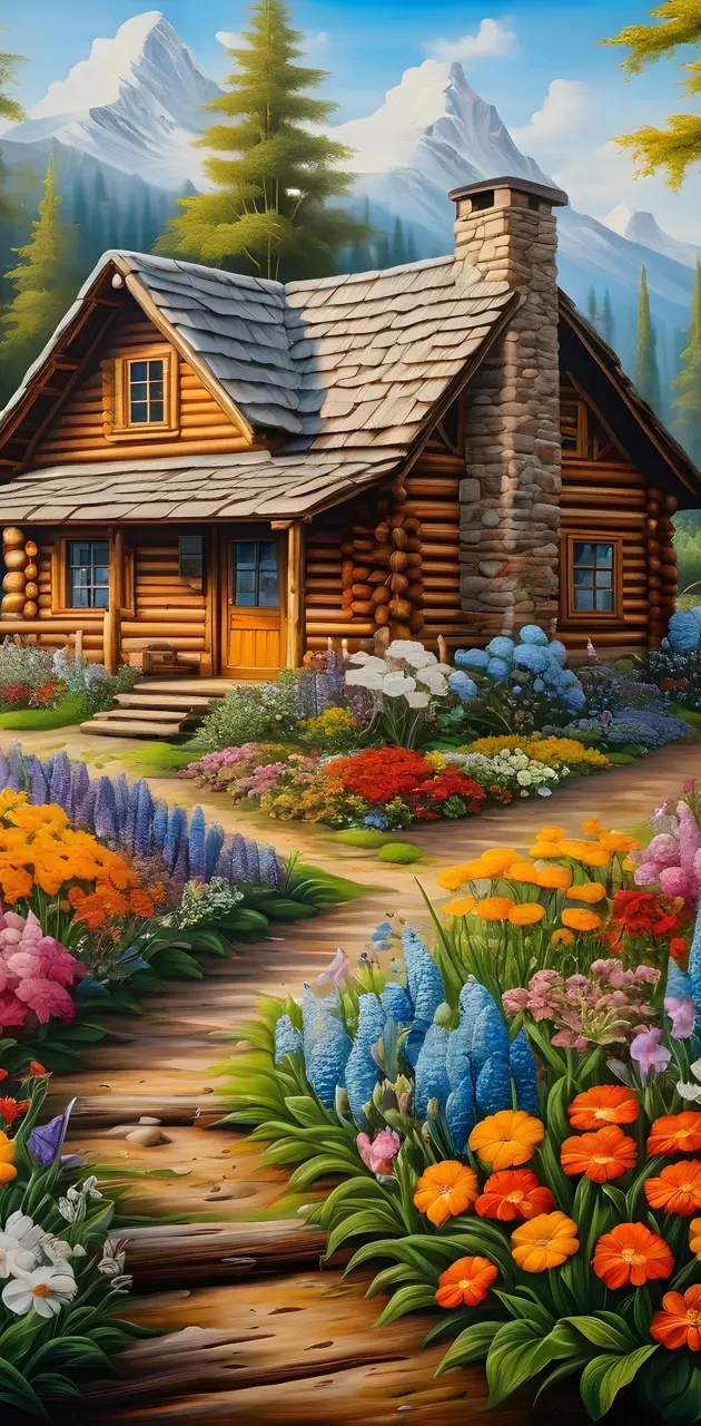 flower garden and cabin