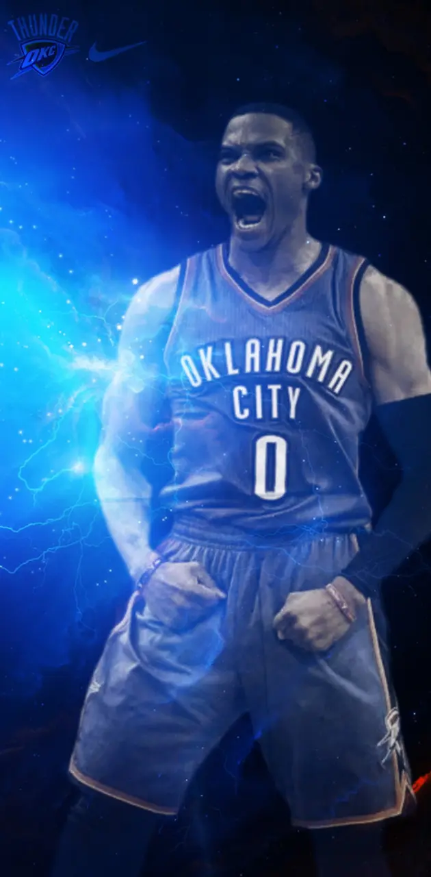 Download Russell Westbrook In Blue Oklahoma Jersey Wallpaper
