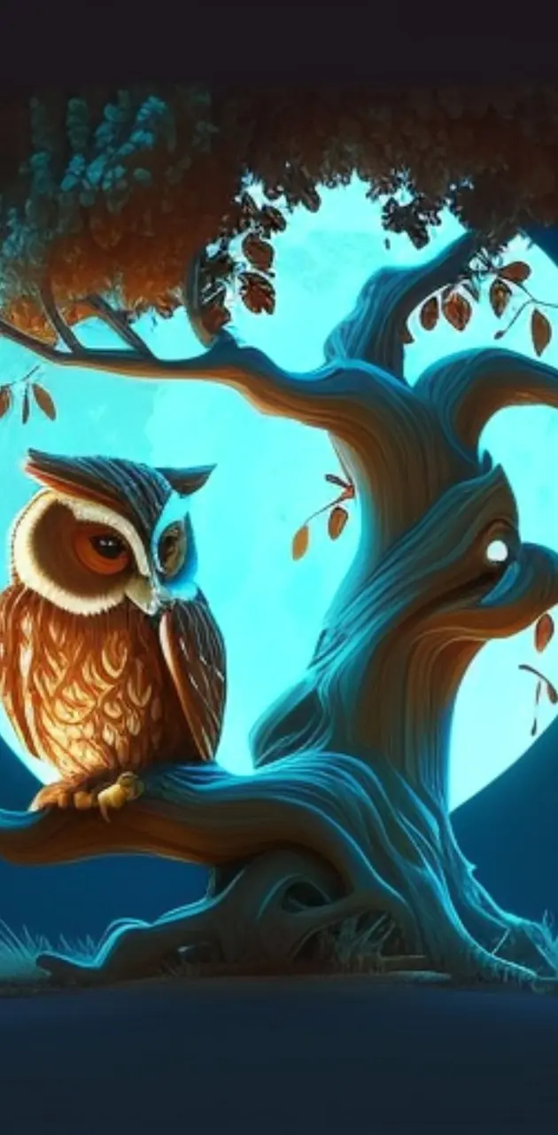 owl with full moon