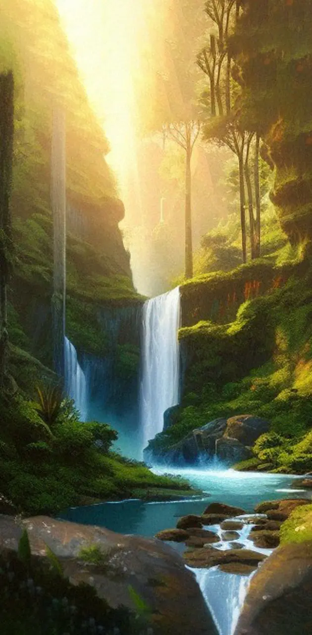 Nature waterfall sunri