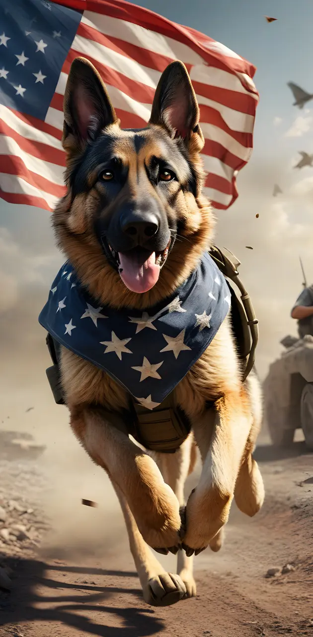 dog wearing an American flag