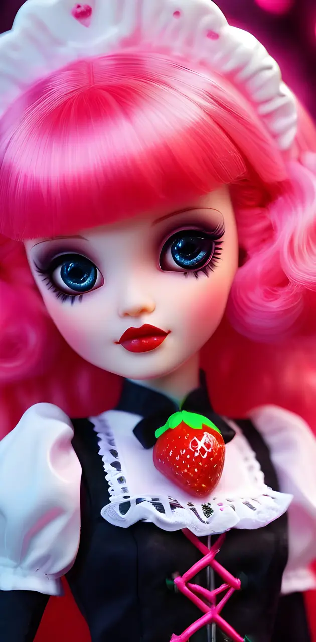 a doll with pink hair