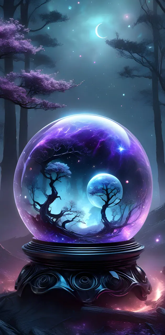 mystical crystal ball in a forest