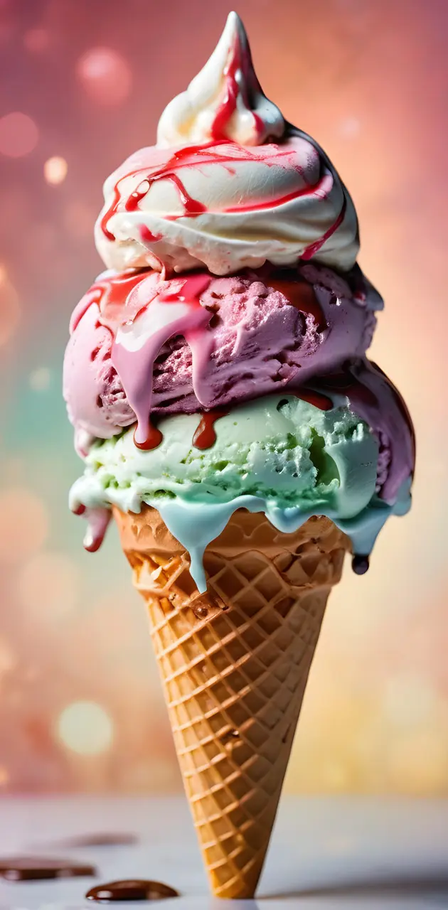 ice cream cone with ice cream and a colorful background