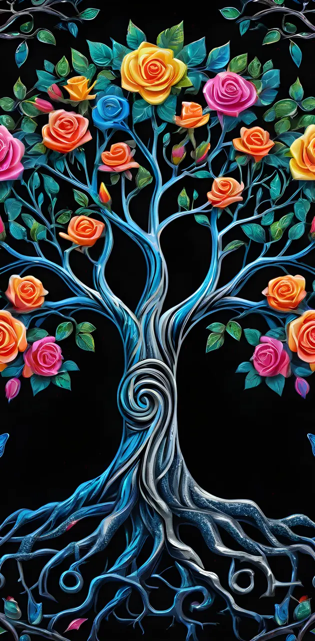 Colorful Roses on Tree