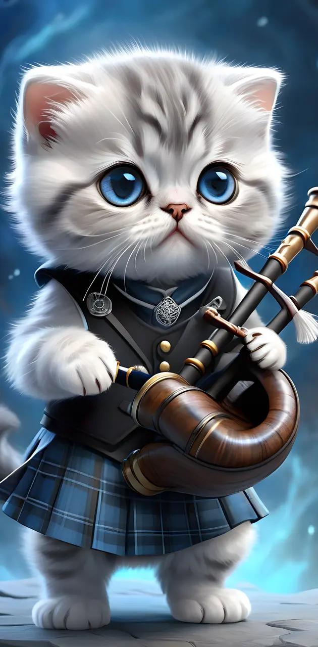 Scottish fold kitten with bag pipes