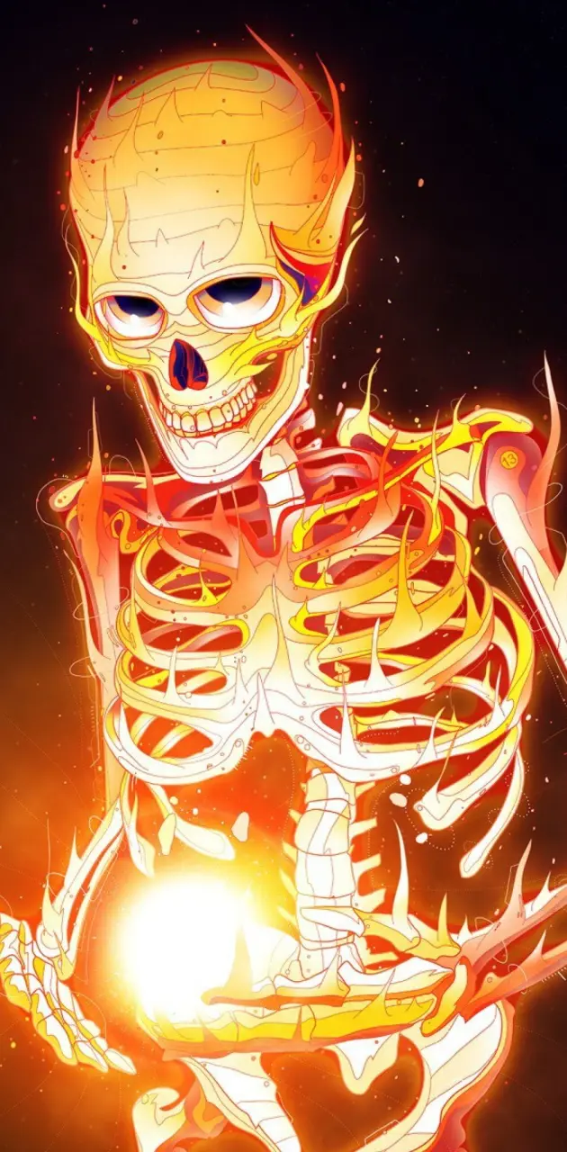 eskeleto en llamas