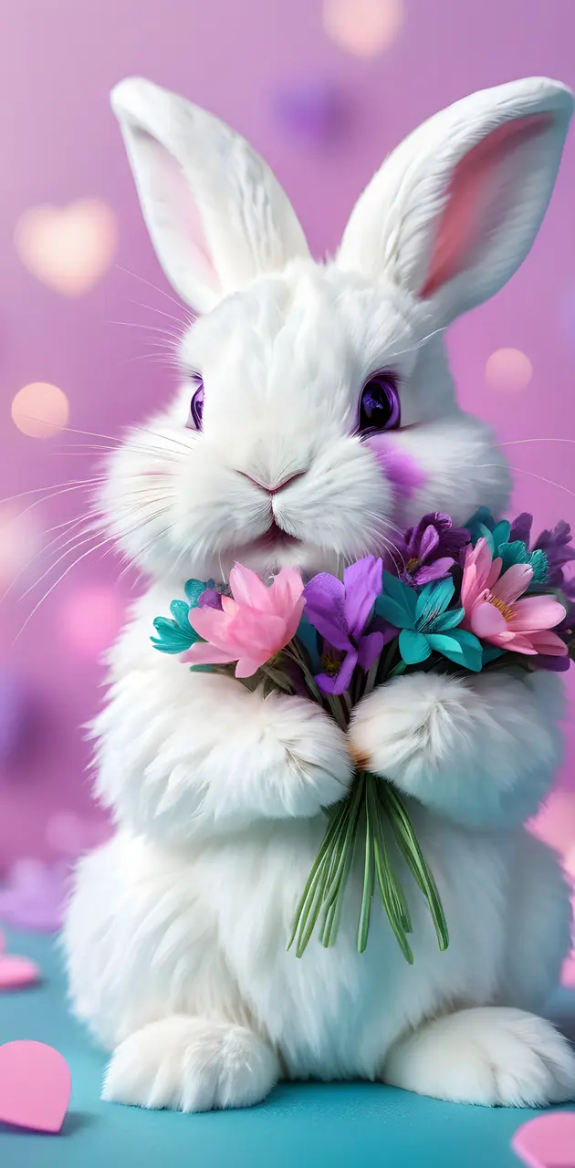bunny holding flowers