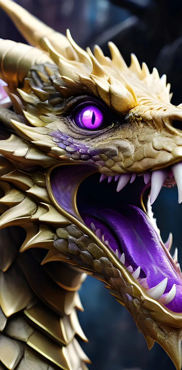 a close up of a golden dragon roaring