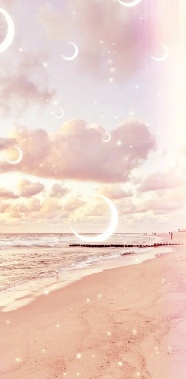 pink,moon,beach
