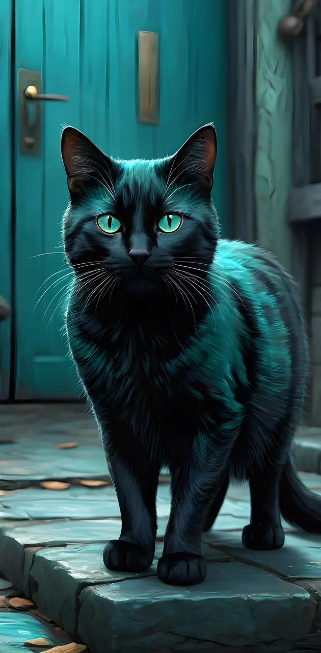 black and teal cat