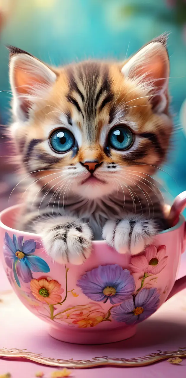 a kitten in a teacup