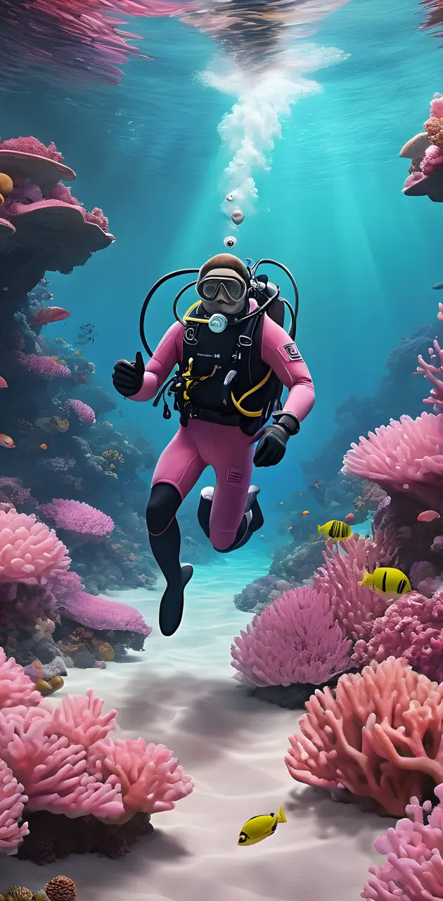 Powder pink ocean floor diver diving