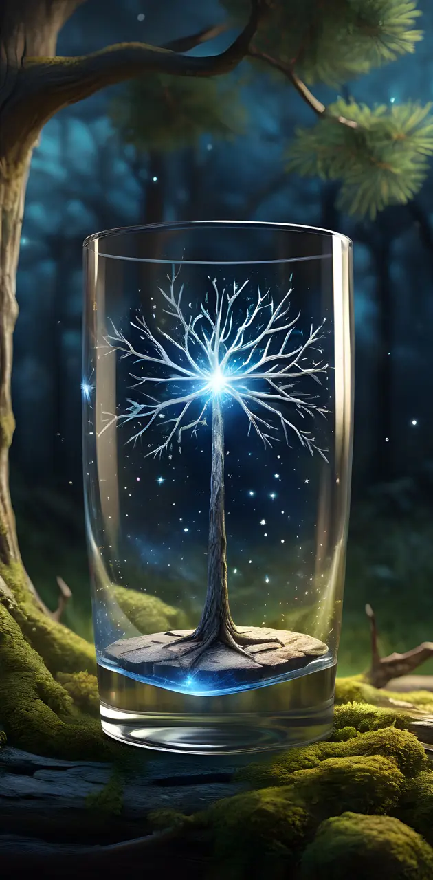a glass vase with a light inside