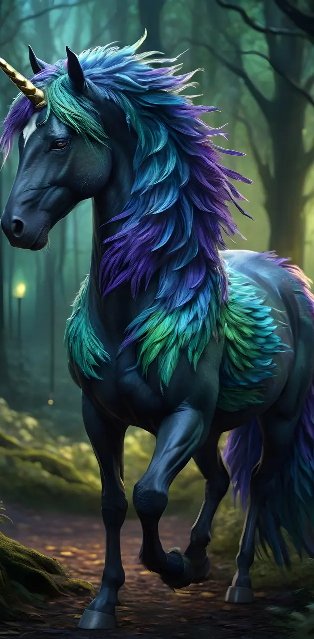 feather horse Blue black purple green