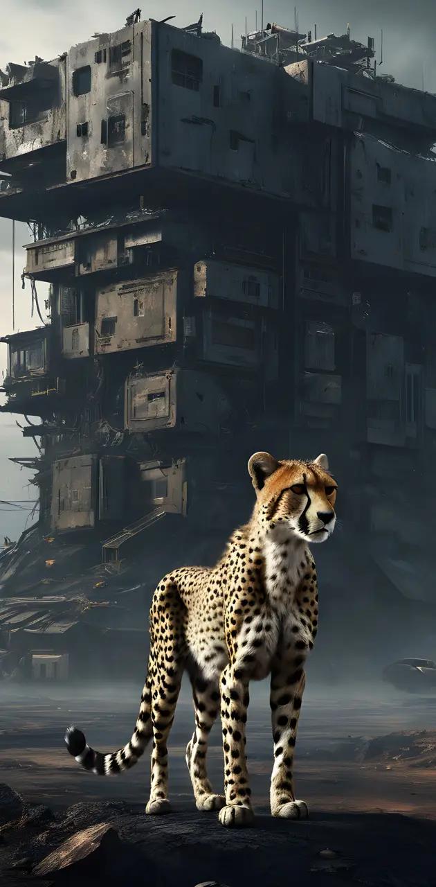 a big cat standing in front of a building