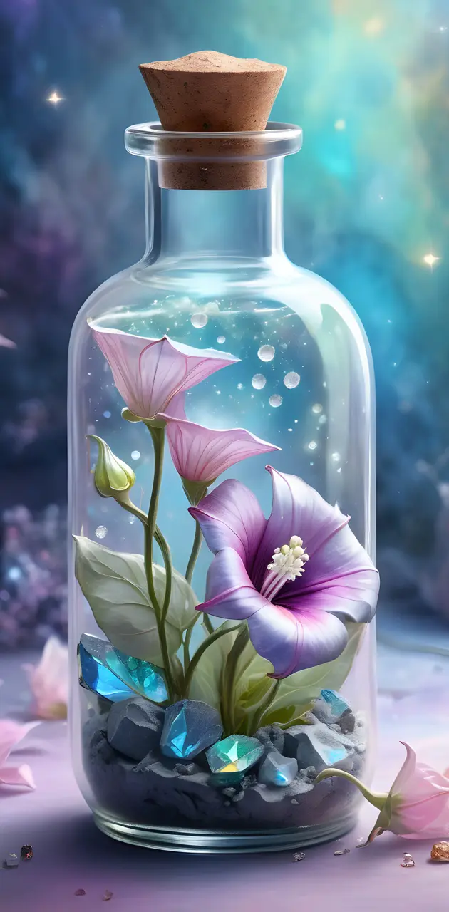 moonflower in a glass bottle
