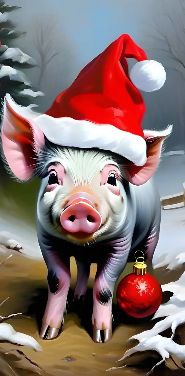 pig with santa hat