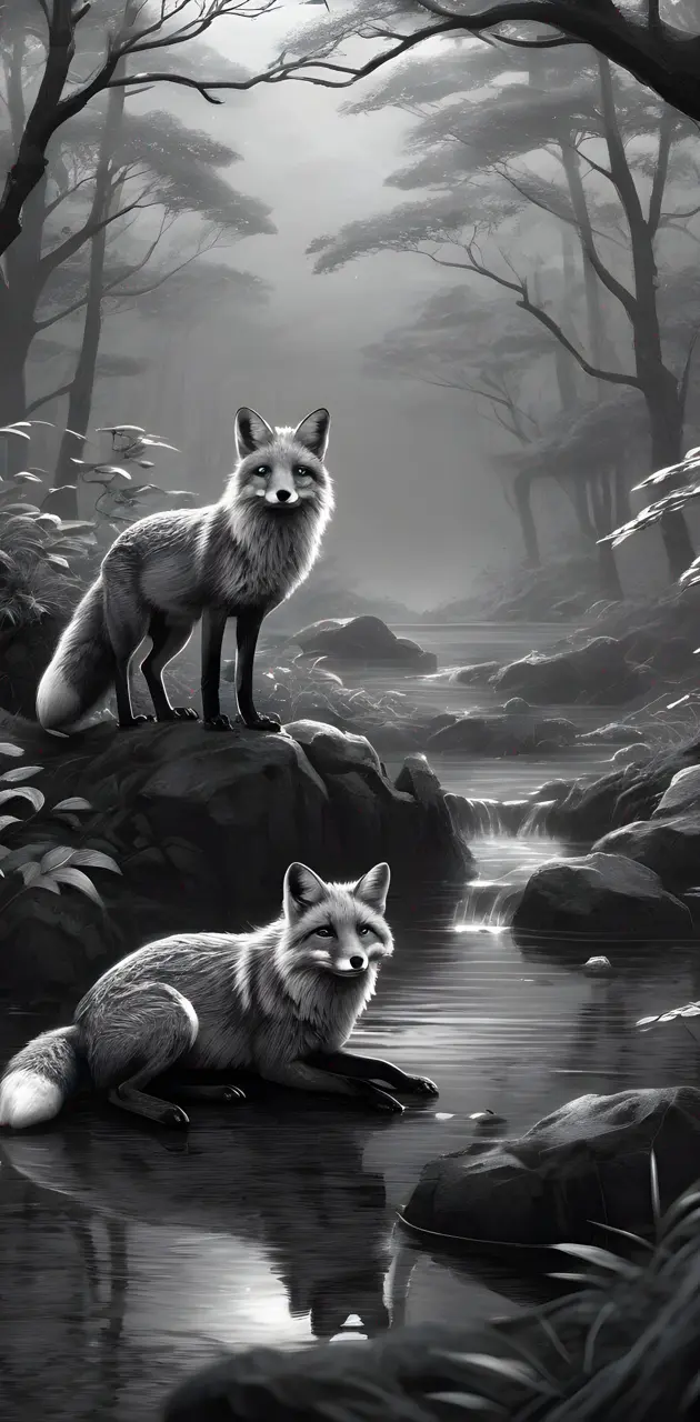 Grey scale foxes