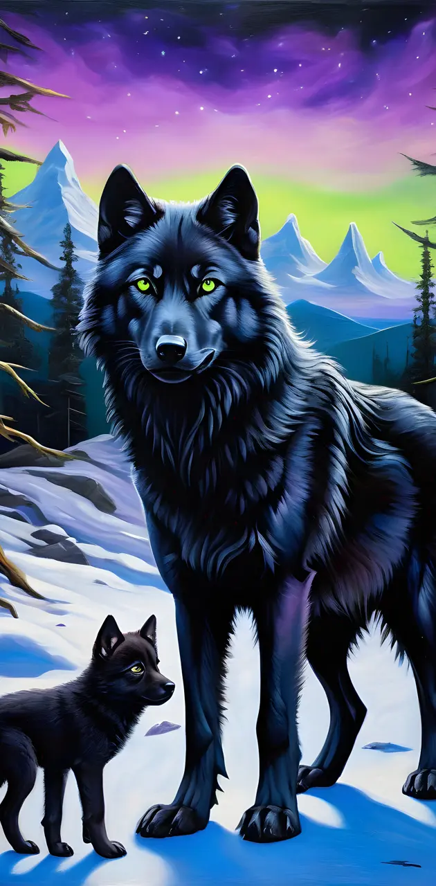 a black wolf and a black wolf