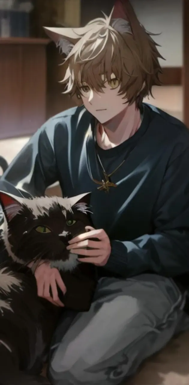 Anime guy with cat