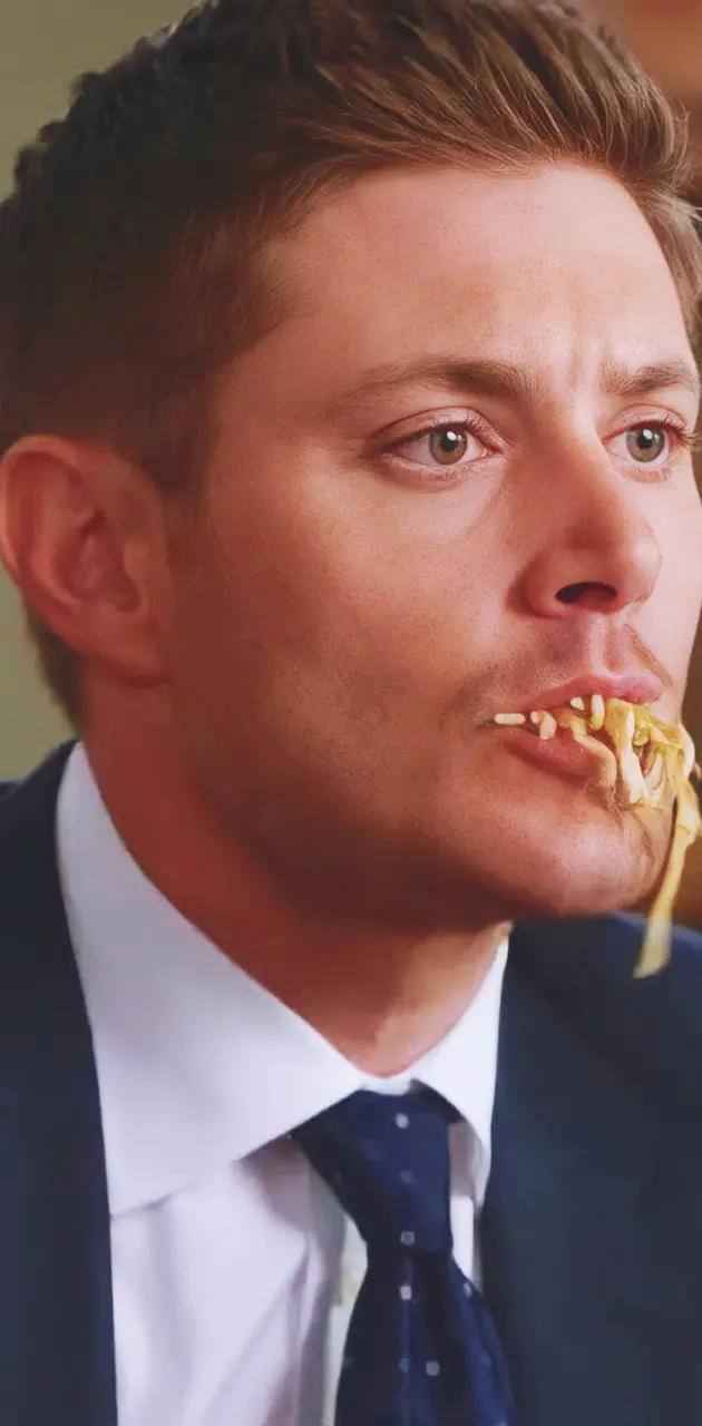 Dean eating noodles