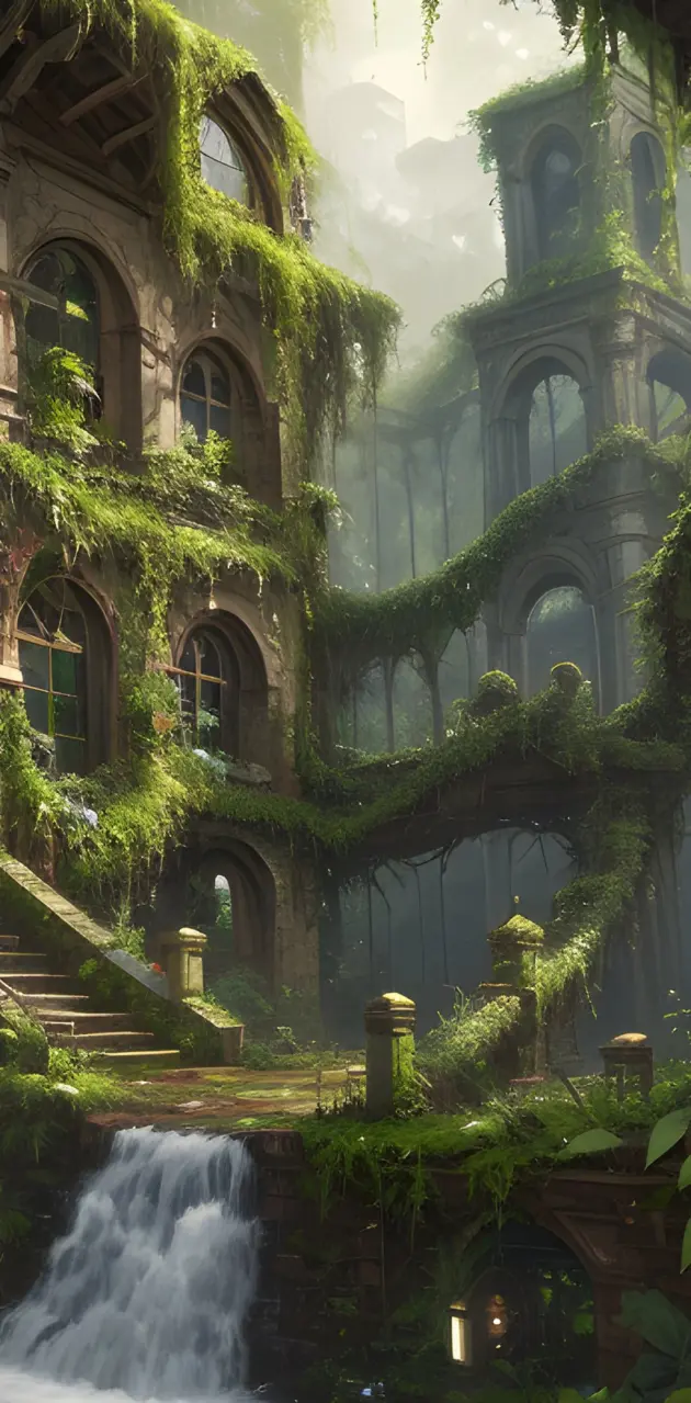moss covered building